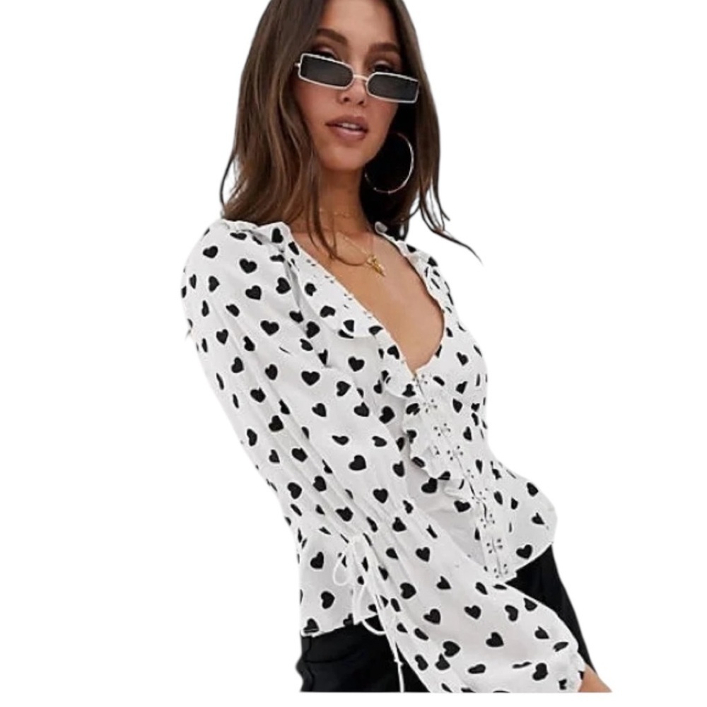 For Love & Lemons Willow Black & White Heart Blouse